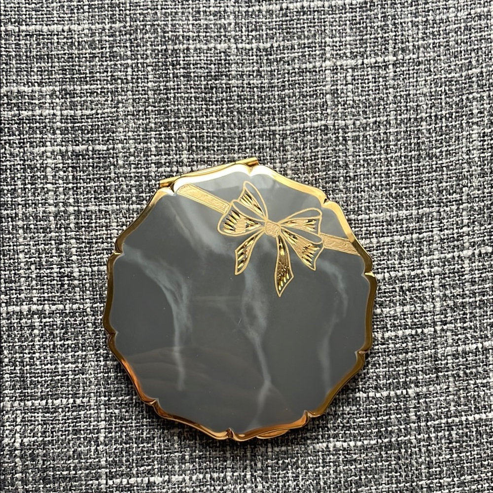 Gray Marble with Gold Bow Compact Mirror